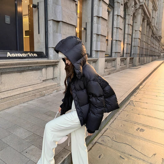 Hooded Puffer Jacket with Zipper for Women - Rina